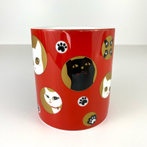 Crazy Cats Japan Red Black Gold Kitten Paw Prints 8 Fl Oz Coffee Tea Mug Cup - Picture 4 of 8